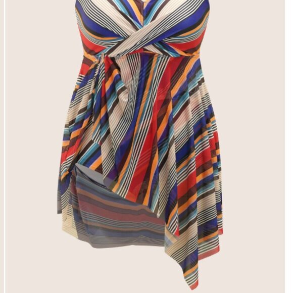BloomChic Size XL Color Stripes Twist Hanky Hem Swim Dress - Picture 8 of 8